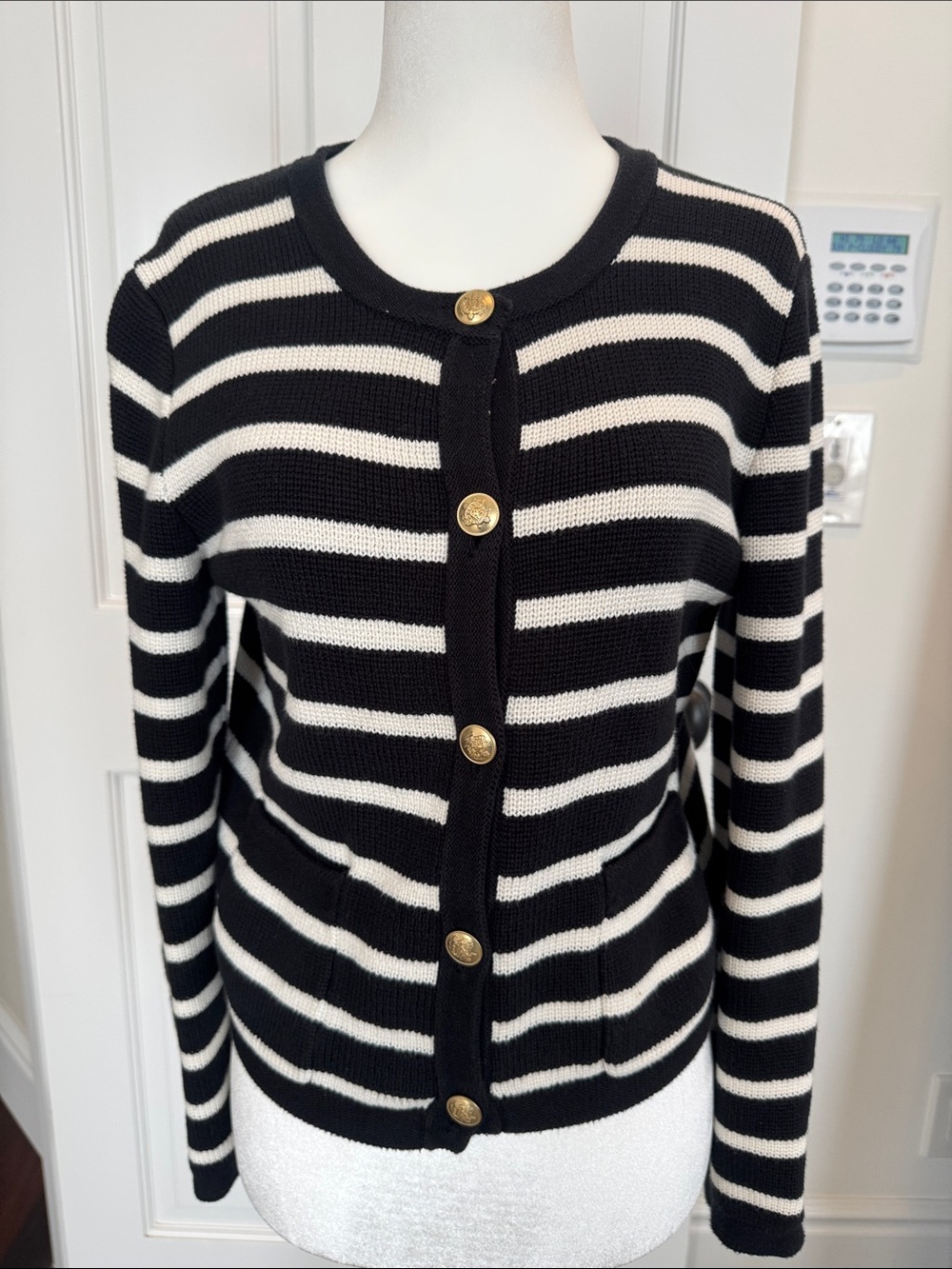 J. Crew Black & Cream Striped Button-Front Cardigan